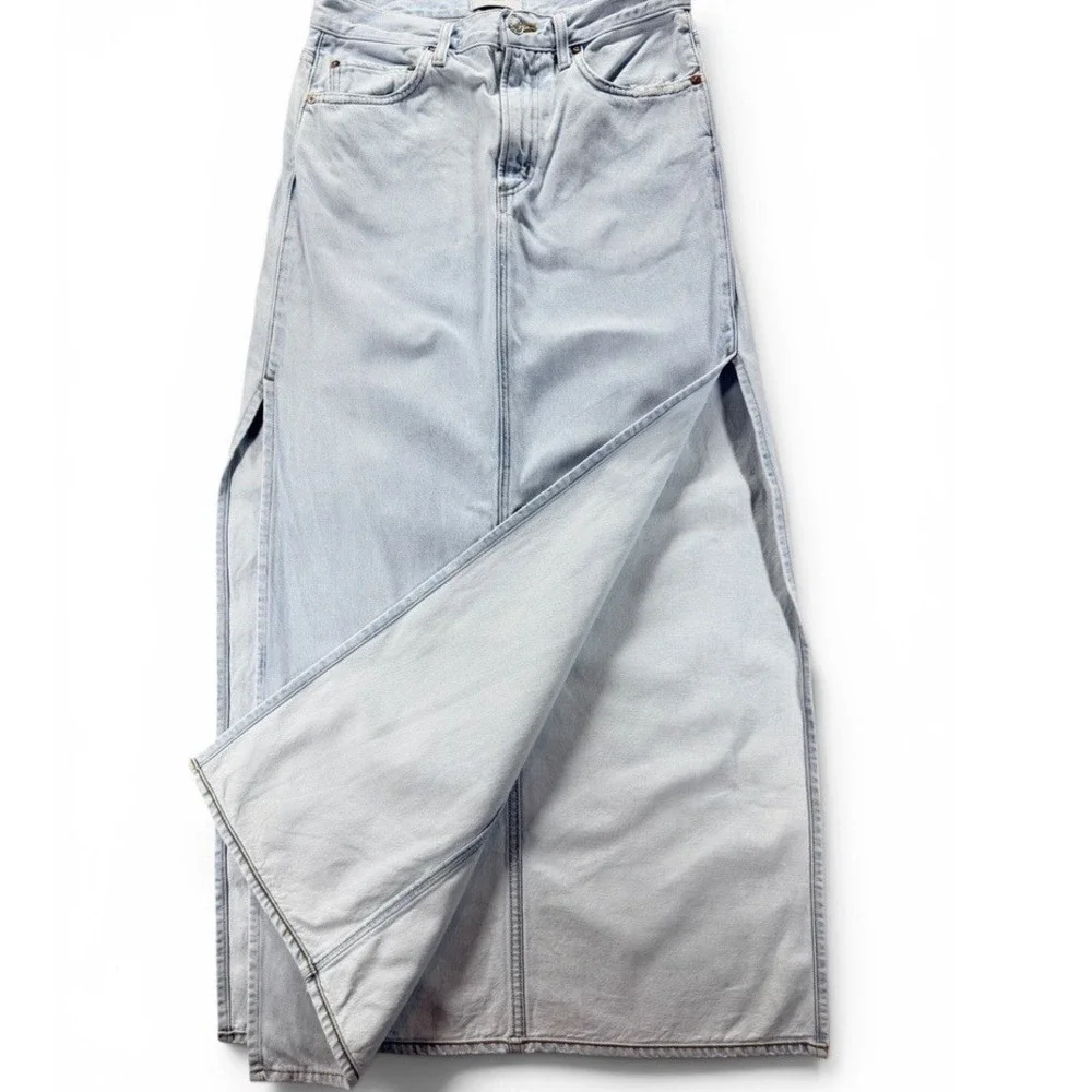 AGOLDE Astrid Denim Maxi Skirt 26 Light Wash Side Slit Made USA